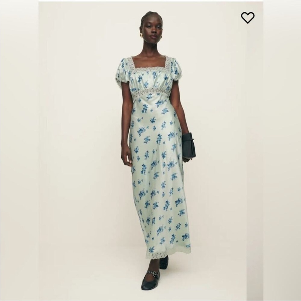 Reformation size 2 Clarisse Silk Blue Floral Lace Maxi Dress brand new with tags